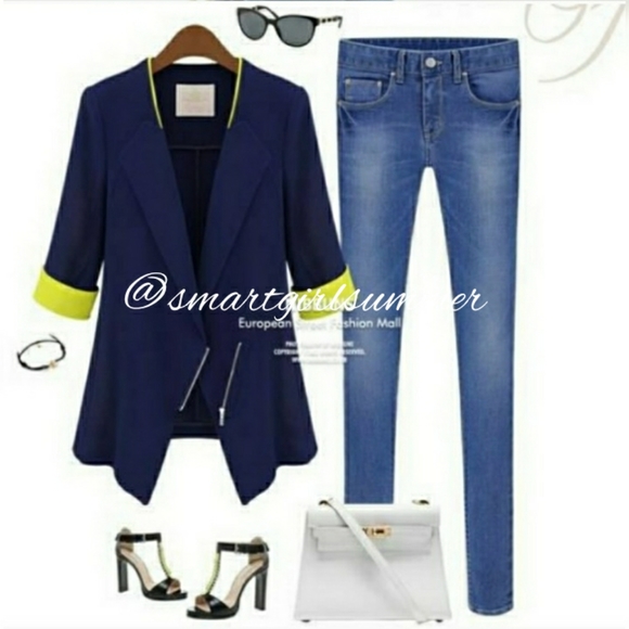 🆕⭐Navy zip blazer jacket with yellow details - Picture 5 of 8